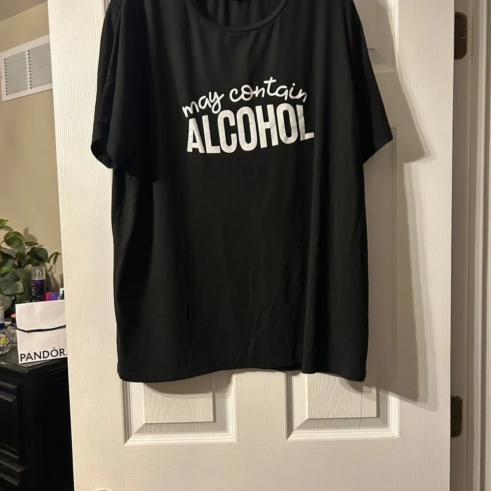 SHEIN Black Short Sleeve Tee with White "May Contain Alcohol" Graphic - Picture 3 of 4